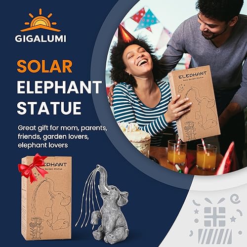 GIGALUMI Solar Garden Decor Watering Elephant Statues Outdoor, Birthday Gifts for Women Mom Grandma Senior Elder, Elephant Ornament for Balcony,... GIGALUMI Solar Garden Decor Watering Elephant Statues Outdoor, Birthday Gifts for Women Mom Grandma Senior Elder, Elephant Ornament for Balcony,...
