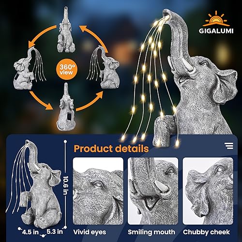 GIGALUMI Solar Garden Decor Watering Elephant Statues Outdoor, Birthday Gifts for Women Mom Grandma Senior Elder, Elephant Ornament for Balcony,... GIGALUMI Solar Garden Decor Watering Elephant Statues Outdoor, Birthday Gifts for Women Mom Grandma Senior Elder, Elephant Ornament for Balcony,...