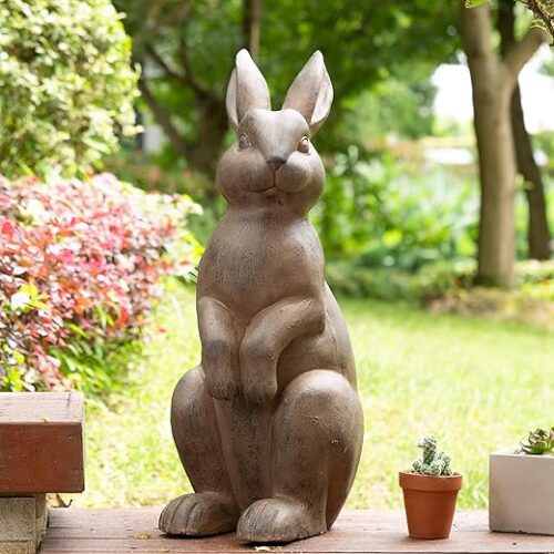 Glitzhome Rabbit Garden Statue Outdoor Standing Bunny Sculpture Lawn Decor, 22.75 Inch, Bronze Glitzhome Rabbit Garden Statue Outdoor Standing Bunny Sculpture Lawn Decor, 22.75 Inch, Bronze