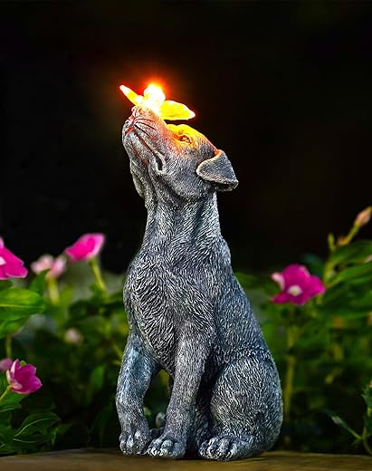 Goodeco Dog Statue with Solar Butterfly - Ideal Gifts for Mom, Dad or Birthdays, Beautifully Crafted Outdoor Decorations to Wow Your Guests Goodeco Dog Statue with Solar Butterfly - Ideal Gifts for Mom, Dad or Birthdays, Beautifully Crafted Outdoor Decorations to Wow Your Guests