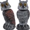 Hausse 2 Pack Fake Owl Decoys to Scare Birds Away, Rotating Head Plastic Owl Bird Deterrents, 10.6 Inch Height Bird Scarecrow Nature Enemy Horned...