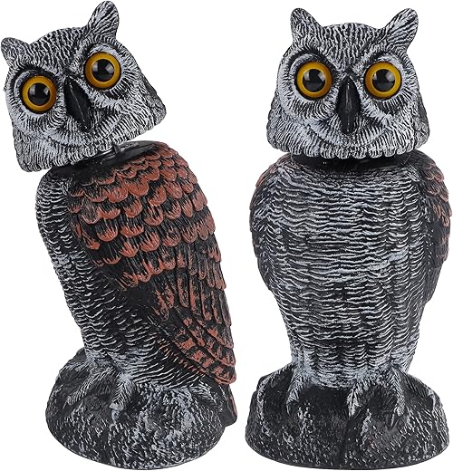 Hausse 2 Pack Fake Owl Decoys to Scare Birds Away, Rotating Head Plastic Owl Bird Deterrents, 10.6 Inch Height Bird Scarecrow Nature Enemy Horned... Hausse 2 Pack Fake Owl Decoys to Scare Birds Away, Rotating Head Plastic Owl Bird Deterrents, 10.6 Inch Height Bird Scarecrow Nature Enemy Horned...