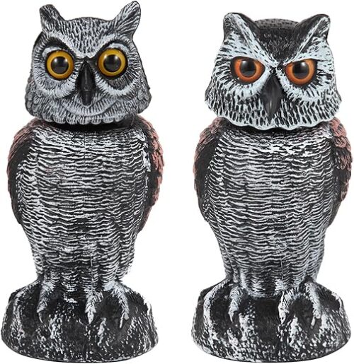 Hedoc 2 Pack Fake Owl Decoys to Scare Birds Away, Rotating Head Bird Deterrents, Nature Enemy Scarecrow Plastic Statues, Pest Repellent for Gardens... Hedoc 2 Pack Fake Owl Decoys to Scare Birds Away, Rotating Head Bird Deterrents, Nature Enemy Scarecrow Plastic Statues, Pest Repellent for Gardens...