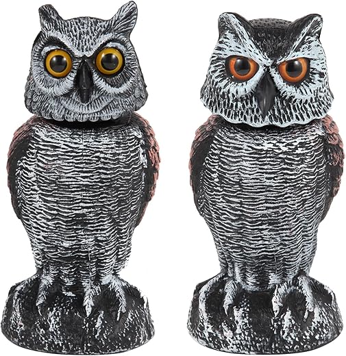 Hedoc 2 Pack Fake Owl Decoys to Scare Birds Away, Rotating Head Bird Deterrents, Nature Enemy Scarecrow Plastic Statues, Pest Repellent for Gardens... Hedoc 2 Pack Fake Owl Decoys to Scare Birds Away, Rotating Head Bird Deterrents, Nature Enemy Scarecrow Plastic Statues, Pest Repellent for Gardens...