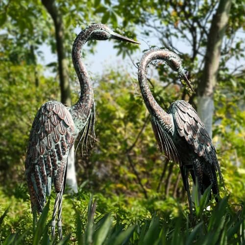 Kircust Garden Crane Statues, Standing Metal Patina Heron Decoy Outdoor Statue, 42-46 Inch Bird Yard Art for Patio Lawn Pond, Set of 2 Kircust Garden Crane Statues, Standing Metal Patina Heron Decoy Outdoor Statue, 42-46 Inch Bird Yard Art for Patio Lawn Pond, Set of 2