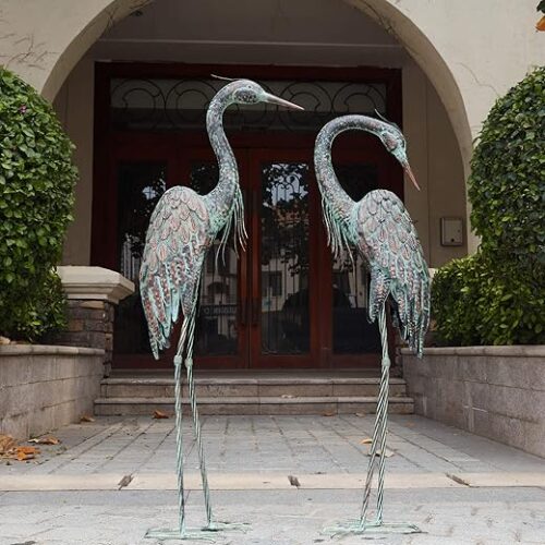 Kircust Garden Crane Statues, Standing Metal Patina Heron Decoy Outdoor Statue, 42-46 Inch Bird Yard Art for Patio Lawn Pond, Set of 2 Kircust Garden Crane Statues, Standing Metal Patina Heron Decoy Outdoor Statue, 42-46 Inch Bird Yard Art for Patio Lawn Pond, Set of 2
