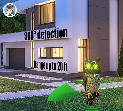 Large Solar Owl with Motion Detector, Flashing Eyes, Spinning Head, Realistic Hooting and Silent Mode, Garden Owl, Outdoor Statue, Decoration for...