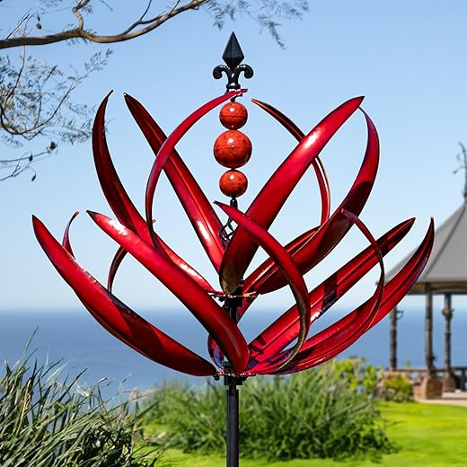 LimeHill Wind Spinner for Garden and Yard - Large Metal Kinetic Wind Sculptures for Outdoor Decor (91 Inches, Burgundy Lotus) LimeHill Wind Spinner for Garden and Yard - Large Metal Kinetic Wind Sculptures for Outdoor Decor (91 Inches, Burgundy Lotus)