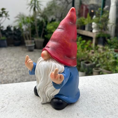 Middle Finger Gnome Statue 7.8in， Naughty Garden Gnome Statue Decoration and Lawn Ornament - Funny Garden Gnomes for Outdoor or Home Decor