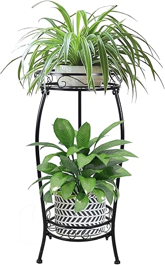 MOCORY Plant Stand Indoor Outdoor 2 Tier 25" Tall Metal Potted Holder Flower Pot Stand Heavy Duty Plant Shelf Rustproof Iron Multiple Plant Round...