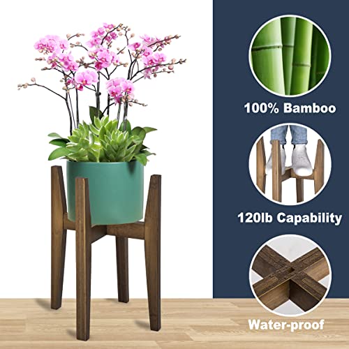 OERGKE Adjustable Plant Stand, Bamboo Mid Century Modern Indoor Plants Stands, Corner Flower Holder for Living Room, Fits 8 to 12 Inches Pots, (Pot...
