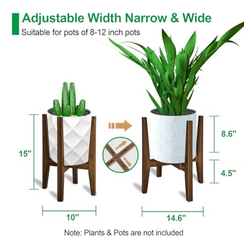 OERGKE Adjustable Plant Stand, Bamboo Mid Century Modern Indoor Plants Stands, Corner Flower Holder for Living Room, Fits 8 to 12 Inches Pots, (Pot...