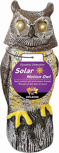 Owlsome Solar Owl with Glowing Eyes, Rotating Head, Hoot Sound, Motion Detector and Silent Mode, Plastic Owl Garden Sculpture, Garden Decoration Owlsome Solar Owl with Glowing Eyes, Rotating Head, Hoot Sound, Motion Detector and Silent Mode, Plastic Owl Garden Sculpture, Garden Decoration