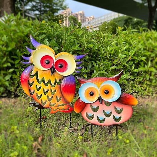 Pack of 2 Metal Fresh Color Owl Garden Statues Silhouette Owl Stakes Decorative Outdoor Statues Animal Sculptures for Yard Décor and Lawn... Pack of 2 Metal Fresh Color Owl Garden Statues Silhouette Owl Stakes Decorative Outdoor Statues Animal Sculptures for Yard Décor and Lawn...