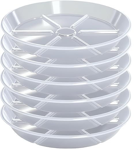 Plant Saucer 4 6 8 10 12 inch, 6 Packs Clear Planter Saucers Pot Trays, Durable Round Plastic Flower Plant Water Drip Tray for Pots, Plant Dish...
