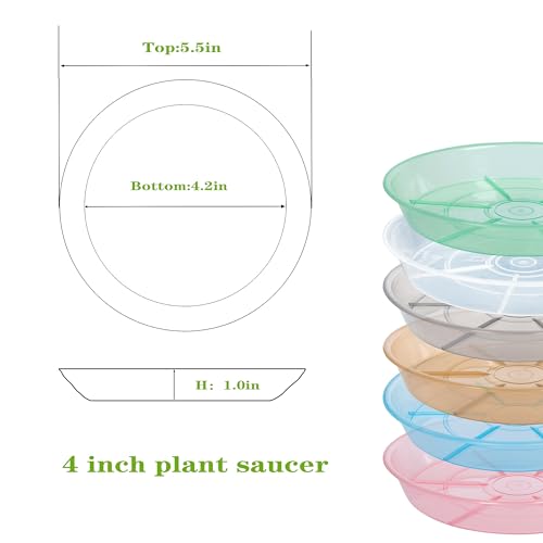 Plant Saucer 4 inch 6 Pack Drip Tray, 4 5 6 8 9 10 12 14 16 18 inch, Heavy Sturdy Plastic Planter Flower Pot Saucers for Indoor Outdoor Garden,...