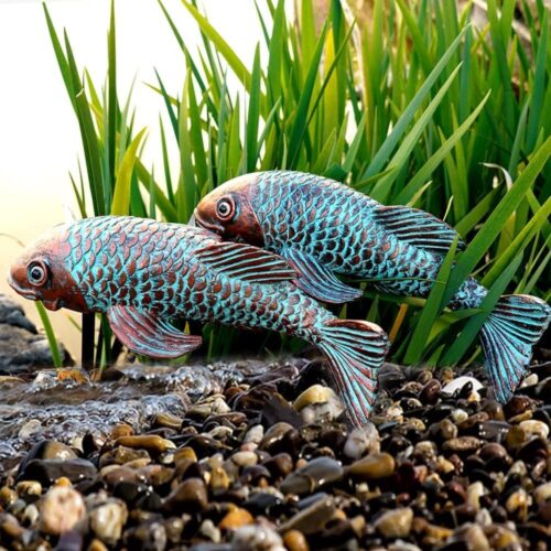 Set of 2 Antique Koi Fish Statue, Outdoor Garden Sculpture for Patio, Backyard, Pond, and Home Decor Set of 2 Antique Koi Fish Statue, Outdoor Garden Sculpture for Patio, Backyard, Pond, and Home Decor