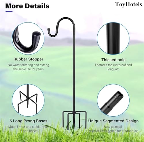 Shepherd Hooks for Outdoor, 1 Pack 62 Inch Bird Feeder Pole with 5 Prongs Base for Hanging Lantern, Hummingbird Feeder, Lightweight Plant,... Shepherd Hooks for Outdoor, 1 Pack 62 Inch Bird Feeder Pole with 5 Prongs Base for Hanging Lantern, Hummingbird Feeder, Lightweight Plant,...