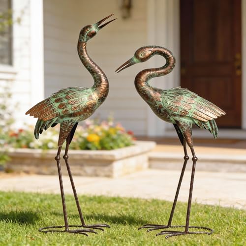 Shorayn Garden Crane Statues, Blue Heron Sculptures for Outdoor, Cranes Decor Metal Bird, Patina Garden Art Lawn Ornaments for Yard Patio Porch... Shorayn Garden Crane Statues, Blue Heron Sculptures for Outdoor, Cranes Decor Metal Bird, Patina Garden Art Lawn Ornaments for Yard Patio Porch...