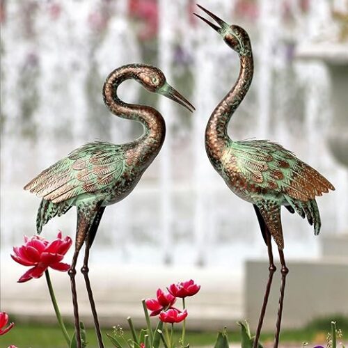 Shorayn Garden Crane Statues, Blue Heron Sculptures for Outdoor, Cranes Decor Metal Bird, Patina Garden Art Lawn Ornaments for Yard Patio Porch... Shorayn Garden Crane Statues, Blue Heron Sculptures for Outdoor, Cranes Decor Metal Bird, Patina Garden Art Lawn Ornaments for Yard Patio Porch...