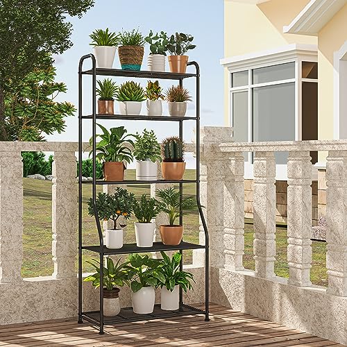 Simple Trending Plant Stand 5-Tier Plant Shelf for Indoor Outdoor, Waterproof Metal Tall Plant Stand for Living Room Bathroom Balcony Garden, Black Simple Trending Plant Stand 5-Tier Plant Shelf for Indoor Outdoor, Waterproof Metal Tall Plant Stand for Living Room Bathroom Balcony Garden, Black