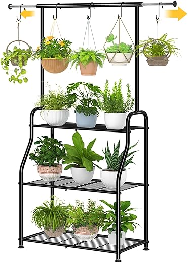 Simple Trending Plant Stand Indoor Outdoor, Heavy Duty Metal 3 Tiered Hanging Plant Shelf for Multiple Flower Planter Holder Tall Large Rack for... Simple Trending Plant Stand Indoor Outdoor, Heavy Duty Metal 3 Tiered Hanging Plant Shelf for Multiple Flower Planter Holder Tall Large Rack for...