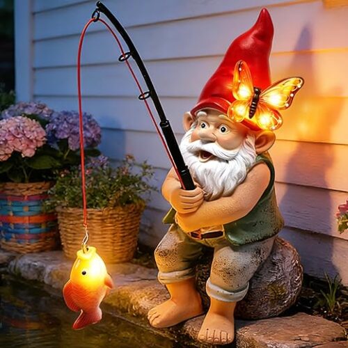 Solar Garden Gnome Statues, Outdoor Fishing Gnome with Butterfly Solar Lights Waterproof, Birthday Gifts for Mom Women Mother's Day, Garden... Solar Garden Gnome Statues, Outdoor Fishing Gnome with Butterfly Solar Lights Waterproof, Birthday Gifts for Mom Women Mother's Day, Garden...
