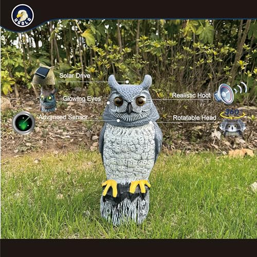 Solar Powered Garden Owl with Motion Detection, Rotating Head, Realistic Hoots and Silent Mode, Outdoor Statue and Sculpture, Owl Decoration for... Solar Powered Garden Owl with Motion Detection, Rotating Head, Realistic Hoots and Silent Mode, Outdoor Statue and Sculpture, Owl Decoration for...