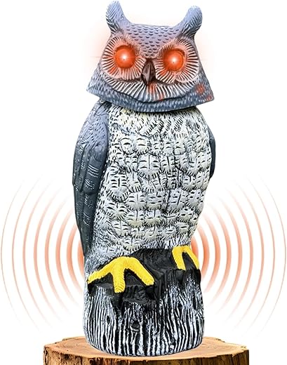 Solar Powered Garden Owl with Motion Detection, Rotating Head, Realistic Hoots and Silent Mode, Outdoor Statue and Sculpture, Owl Decoration for... Solar Powered Garden Owl with Motion Detection, Rotating Head, Realistic Hoots and Silent Mode, Outdoor Statue and Sculpture, Owl Decoration for...