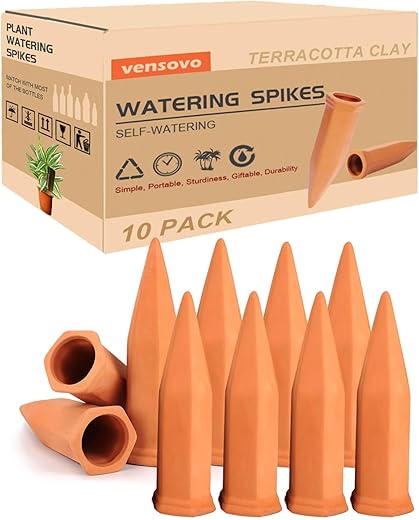 vensovo 10pcs Terracotta Watering Spikes - Automatic Self Watering Stakes, Plant Watering Devices for Wine Bottles Recycled Bottles, Clay Plant...